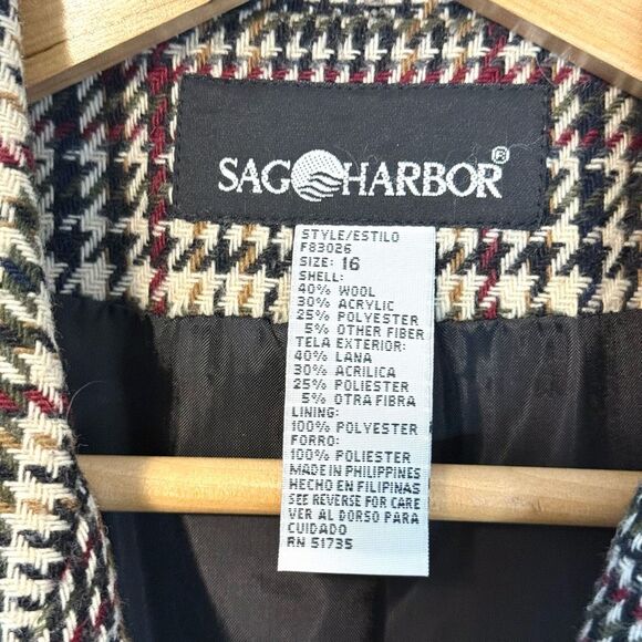 Vintage Sag Harbor Wool Plaid Houndstooth Blazer Jacket Size 16 - Picture 7 of 10